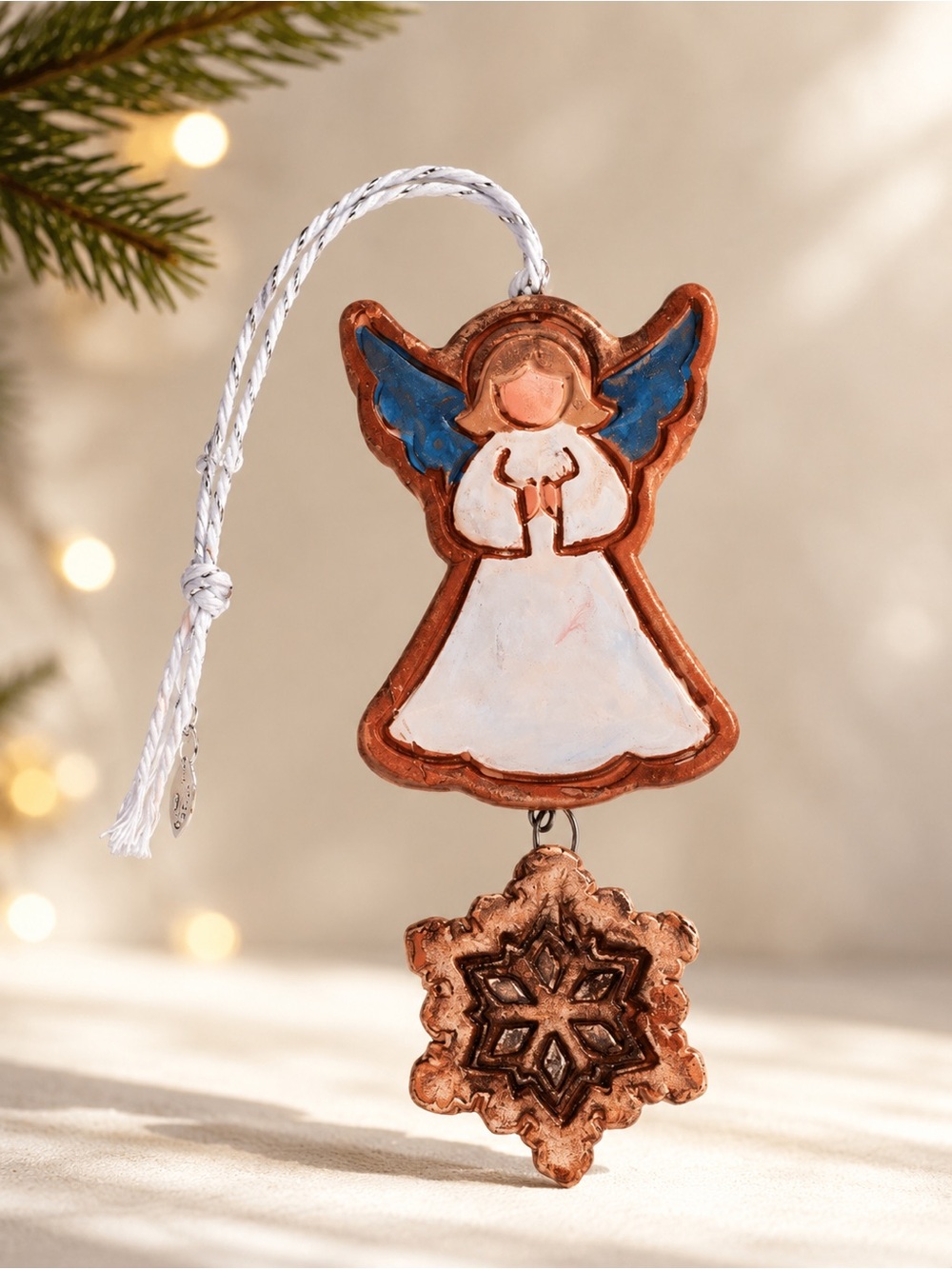 Handmade Ceramic Angel Ornament Snowflake Charm‎ Christmas Holiday Decor